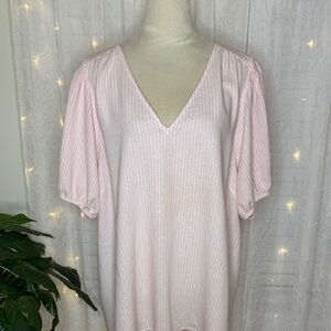 LC Lauren Conrad Light Pink and White V-Neck Blouse